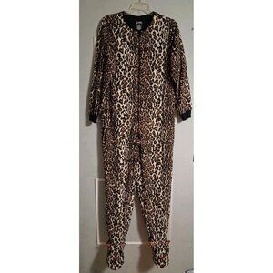 Nick & Nora Cat Footed Pajamas S Union Suit Cheetah Leopard Print Fleece 1 pc
